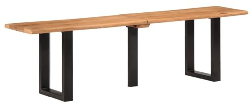 Tonture Akazienholzbank 160 cm Massivholz mit Baumkante, U-förmige Stahlbeine, robuste Sitzbank für Flur und Esszimmer, Industrial Style Design
