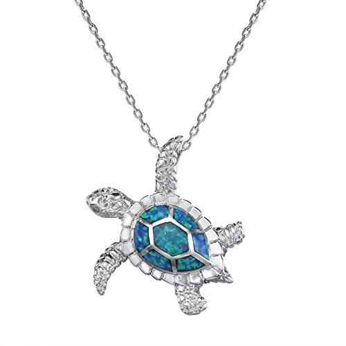 Lynn Viki Pendentif 100 % en argent 925 et opale synthétique Forme de tortue de mer D