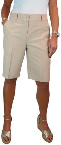 icecoolfashion Ladies Smart Knee Length Bermuda Shorts - Women's Tailored Summer Shorts Beige 8-22 (18)