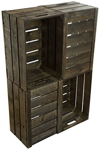 4 Stück neue stabile Obstkisten Stiege, Apfelkiste, Weinkiste aus dem Alten Land +++ Natur 54x35x30 cm (palisander)