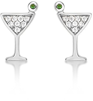 Diamond Treats Petites Boucles d'Oreilles Argent en Verre de Cocktail, Jolies Petites Boucles d'Oreilles Femme Argent, Boucles d'Oreilles Originales pour Femme et Fille avec Pierres en Zircons