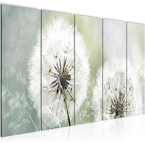 Runa Art Wandbild XXL Pusteblume Wohnzimmer Schlafzimmer 200 x 80 cm Grau Grün 5 Teilig - Made in Germany - 207155a