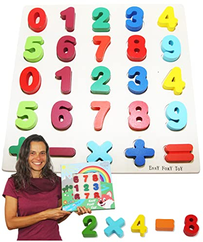 EasY FoxY ToY Zahlen-Holzpuzzle Grosse Nummern 0-9, Holzspielzeug für Spielerisches Lernen von Zahlen, Motorikspielzeug ab 3 Jahre Rahmenpuzzle Geschenk für Kinder, Kinderpuzzle