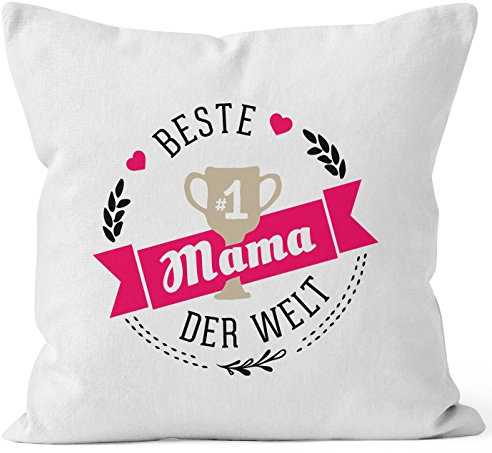MoonWorks Kissenbezug Beste Mama der Welt Geschenk für Mama Baumwolle weiß 40cm x 40cm