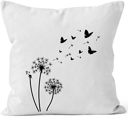 Autiga Kissenbezug Pusteblume Schmetterlinge Dandelion Butterflys Kissen-Hülle Deko-Kissen Baumwolle weiß Unisize