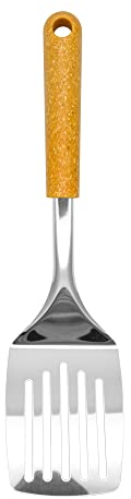 Fackelmann BIO Slotted Turner, Stainless Steel Function Head With Wood Fibre Handle, 35x8.5x7cm, Silver & Light brown/Orange