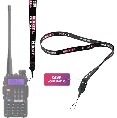 Mirkit Lanyard HAM Radio Operator from Radio | Neck Strap Quick Release (Black with White) for Two Way Radios