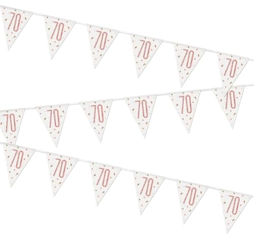 Stunning Rose Gold 70th Birthday Glitz Prismatic Flag Banner (274cm) - Perfect Celebration Decor for Birthday, Anniversary, & More - 1 Pc