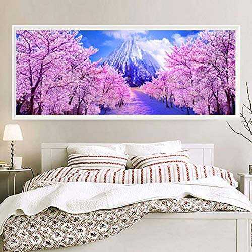 Große Diamant Gemälde Full Drill Rosa Kirschbaum 5D Diamant Malerei Set Crystal Strass Stickerei Kreuzstich Diamond Painting Büro Living Room Schlafzimmer Küche Wall Dekor Rundbohrer 30x90cm H16652