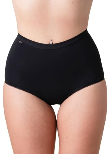 Camille Womens 3 Pack High Waisted Briefs | Comfortable Cotton Underwear | Flattering Silhouette | Soft, Stretchy Womens Knickers | Fast Dry | Black 12