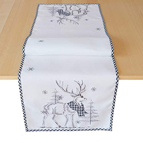 Raebel OHG Tischwäsche Stickerei Applikation Hirsch Weihnachten Winter (40 x 140 cm, Schwarz)