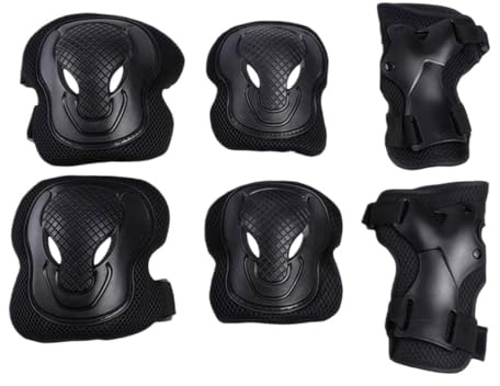 QUUPY Adult Knee Pads Elbow Pads Wrist Guards Protector 6 in 1 Protective Gear for Ice Roller Skating Cycling Riding Scooter Skateboard Light Weight Adjust Wraps