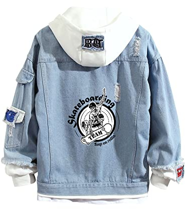 Lemany Totenkopf Skateboarding Jeansjacke Totenkopf Skateboarder Hoodie Sweatshirt Herren Damen Outwear Pullover, S