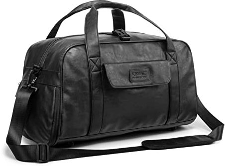 Kinmac Sporttasche, Reisetasche, Wochenendtasche, Handgepäcktasche, Schwarz (Black Pu)