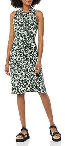 Amazon Essentials Robe Encolure Cache-Cœur Croisé sur La Nuque sans Manche Femme, Vert Foncé Fleuri, L