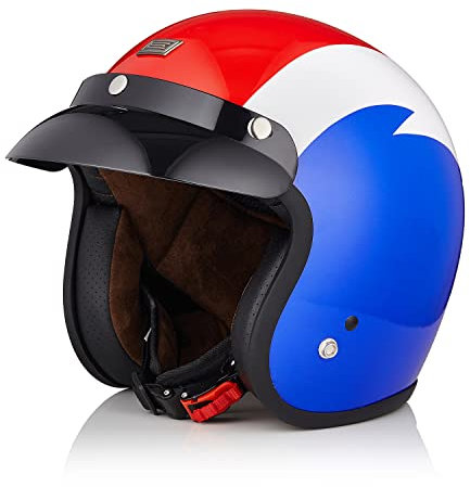 ORIGINE Casco Jet Moto Aperto Casco Scooter ECE Omologato con Visiera Parasole (VOLTAGE WHITE BLUE RED,L)