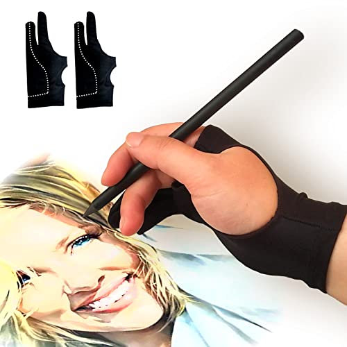 picoggo Artist Glove, 3-Layer Palm Rejection Digital Art Glove for Graphic Tablet, Drawing Glove with Two Fingers for iPad, Paper Sketching, Smudge Guard (2 PCS,X-Small)