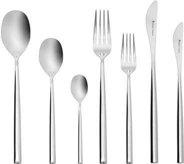 Karaca Liza Elegance 84 Teiliges Besteckset für 12 Personen mit Box, Stahl, Gabeln, Esslöffel, Messer, Dessertgabeln, Dessertlöffel, Dessertmesser, Teelöffel