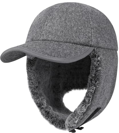 PivotWing Wintermütze Herren Winter Basecap mit Ohrenklappen Herren Damen Fellmütze Mütze mit Ohrenschutz Ohren Warme Fliegermütze Winter Baseball Cap Ushanka Russische, Dunkel Heather Grey