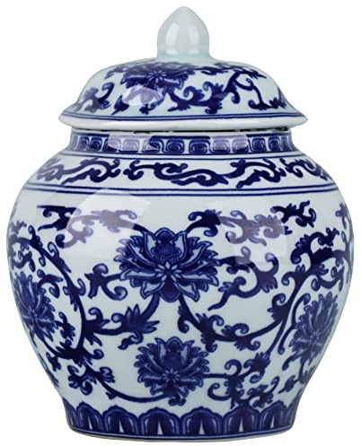 Gingembre couvercle chinois Cylindre antique, décoration de la maison Vintage vase en porcelaine à fleurs vertes, style chinois traditionnel Ming et Qing(pot général)