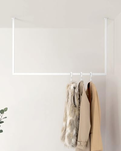 Metallbude Kleiderstange RUBI Weiß - Eckige Garderobe mit Deckenmontage - Decken Kleiderstange - Kratz-, Stoß- & Schlagfest - 80x80 cm