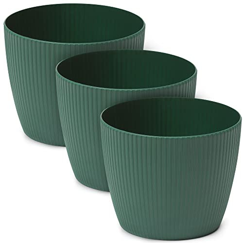 TULMERO Lot de 3 pots de fleurs mats en plastique - Pot décoratif pour grandes plantes - Diamètre : 19 cm