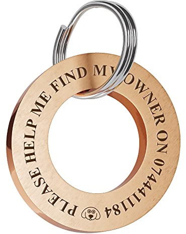 Paul Clover Deep Engraving Personalised Dog Tag ID Name Tags for Cat Puppy Pet Collar Owner Gift (Bone Black - L) (Doughnut Stainless Steel Rose Gold, Small), (BSBLK-89911)