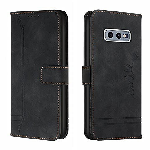 Trugox Handyhülle für Samsung Galaxy S10e / SM-G970 Hülle Klappbar Klapphülle mit Kartenfach Handytasche Handy Schutzhülle Tasche Leder Wallet Flip Case Slim Book Cover - Schwarz