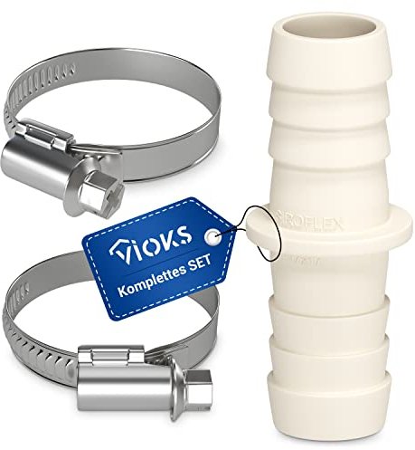 VIOKS Waschmaschine Abfluss Adapter für 19/19mmØ mit 2x Schlauchschellen 20-32 mm - 2St Schlauchschellen Edelstahl & Waschmaschine Ablaufschlauch