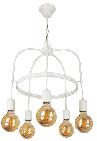 lux.pro Hängelampe Llandudno Pendelleuchte 5 x E27 Weiß Hängeleuchte Wohnzimmer 5-flammig industrial Metall Deckenlampe hängend