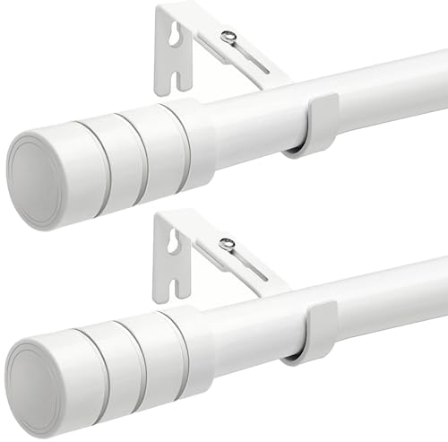 Gardinenstange Weiß Vorhangstange Ausziehbare Gardinenstange 2m Vorhangstangen mit Endstücken und Verstellbaren Halterungen für Wohnzimmer, Schlafzimmer, Esszimmer, Weiß(180-260cm)(2 Stücke)