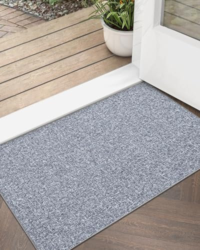 LUMI Ultra Thin Door Mat for Entryway, Low Profile Non Slip Rubber Backing Indoor Doormat, Easy Clean Welcome Entrance Mat for Inside House, Patio, Grey 20x32