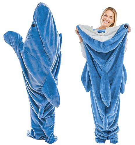 shallyong Shark Blanket 70.8in*55.1in/180 * 140 cm, Tragbar Hai Decke, Hai Decke Zum Anziehen, Hai Anzug, Haifisch Decke, Haidecke, Hai Decke Erwachsene (Gray, 170)