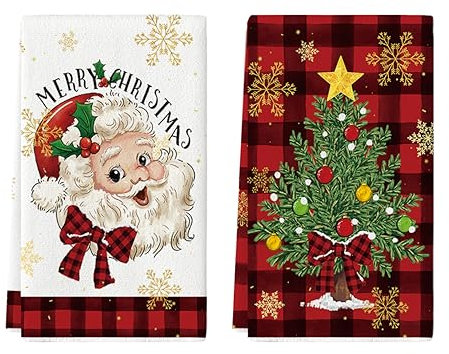 Artoid Mode Juego de 2 paños de cocina navideños con diseño de Papá Noel, árbol de búfalo, 42 x 65 cm