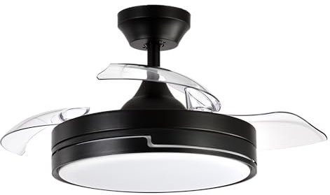 ABRILA - Ventilador DC OLIMPIA | Color Negro con tres Aspas Desplegables | con 6 Velocidades Ajustables | con 3 Temperaturas de Luz | Mando a Distancia Incluido