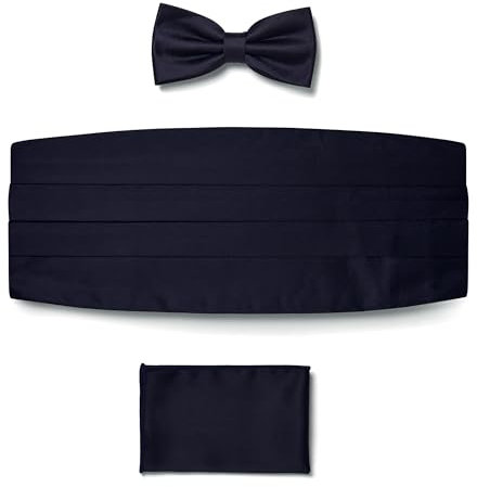 BRERA 67 Set Kummerbund Einstecktuch und Fliege Herren für Anzug aus Seide, dunkelblau, größe L-XL | Fliege mit Einstecktuch Accessoires-Set für Smoking Herren | Gürtel für Abendkleid
