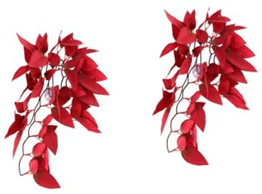 Milisten Terrarium Kit Hanging 2pcs Aquarium Plants Fake Plants for Reptiles Reptile Decorations for Terrarium Silk Vivarium Suction Plants for Reptile Vines Realistic Plants Cup Fish Tank Red Bracket