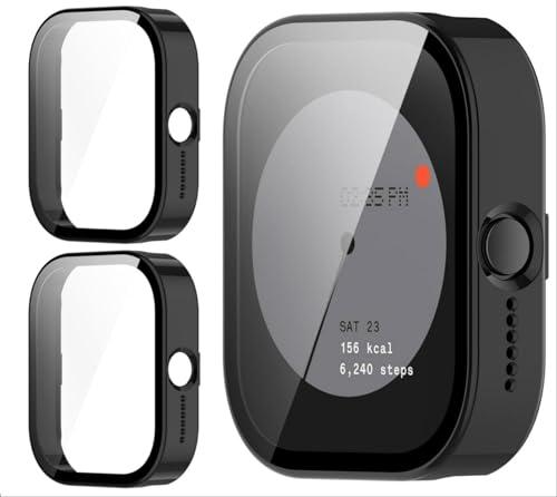 GIOPUEY [2 Stück Hülle Kompatibel mit CMF by Nothing Watch Pro/CMF Watch Pro, Glasschutzfolie + Hartplastikrahmen, 360° Rundumschutz, CMF by Nothing Watch Pro Cover - Black+Black