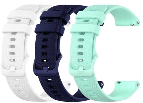 OcioDual Pack de 3 bracelets de montre Silicone, 18mm, Smartwatch avec dégagement rapide, Compatible avec Amazfit, Garmin, Samsung Galaxy Watch, Universel, Bleu foncé/Blanc/Turquoise