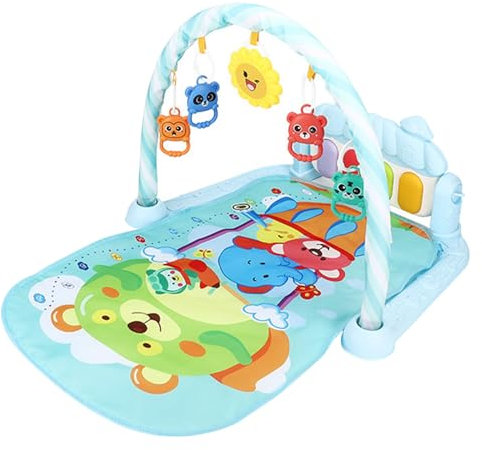 Polegas Baby Play Mat, Baby Piano Gym with Music and Lights, Thicken Baby Gym Play Mat 36+ Months, Activity Mat for Baby with 5 pcs Senses Toys, Detachable & Convenient - Gift