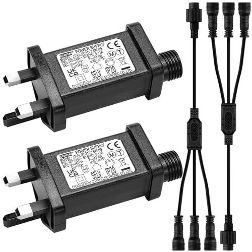 Gulfmew 2 Pcs 31V Replacement Power Supply with 2 Y Shape Spillter Connector LED Controller 8 Modes 8 Hour Timer Power Adaptor for Christmas Fairy Lights Icicle Lights (3.6 W, 1 Male Divided 3 Female)