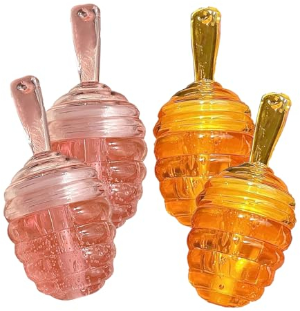 Wenrny Honey Lip Oil,4 Pcs Honey Pot Plumping Hydrating Lip Oil With Lip Brush,Peach and Honey Flavor Sleeping Lip Mask,Long Lasting Nourishing Honey Lip Gloss,Daily Lip Care Oil for Women