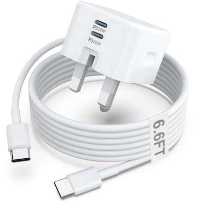 iPhone 16/15/15 Plus/15 Pro/15 Pro Max USB C 40W Dual PD Fast Charger with 6FT USB C to C Cable for iPhone/iPad Type C Series