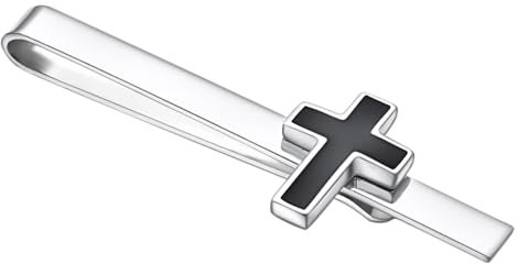 Asienice Pince à cravate croix noir simple en cuivre avec croix pour les vacances, silber, Métaux non raffinés, Pas de gemme