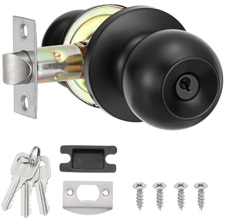 sourcing map Pomo de puerta de privacidad, color negro mate, perilla de puerta de aleación de zinc, herrajes de puerta de diseño moderno, perilla de puerta interior/exterior para dormitorio y baño,
