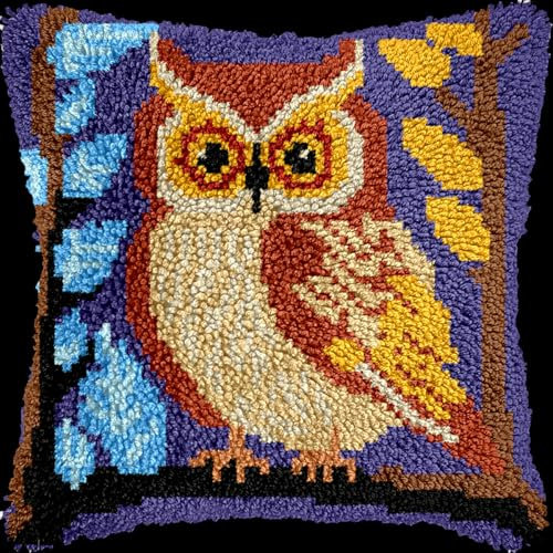 Diy Kit Ganchillo Kits De Ganchillo Para Hacer Almohadones Con Gancho De Pestillo Y Diseño De Búho De Dibujos Animados, Kits Para Hacer Almohadones Con Gancho De Crochet Y Lienzo Con Patró 17x17in