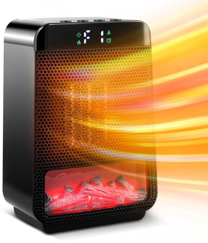 Chauffage d'appoint, 1500W Chauffage Soufflant, ECO Radiateur Céramique PTC avec Minuterie et Lumière d'ambiance de Flamme 3D, Ventilateur de Chauffage Portable pour Salon, Salle de Bain, Bureau