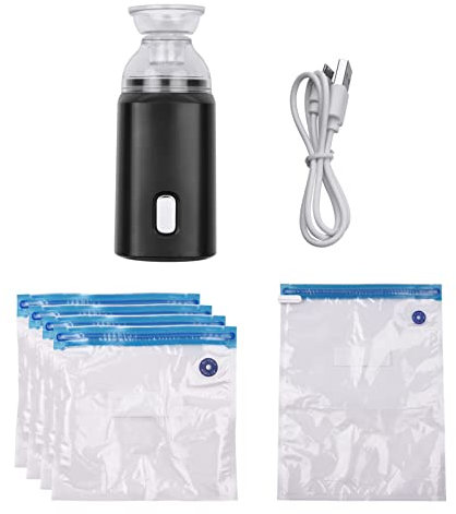 lvifloae Tiny Air Pump Electric Inflator Travel Vacuum Storage Bags With Electric Pump Usb Portable Air Pump Electric Air Pump With 5 Vacuum Bags For Home Black (lvifloaeiPolN5-B)
