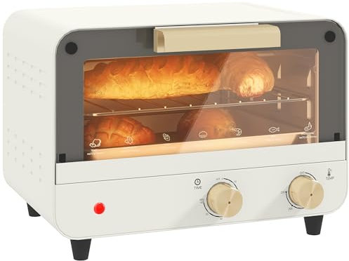 HOMCOM Horno Eléctrico de Sobremesa Horno Sobremesa de 12L 750W Horno Eléctrico con Puerta de Vidrio Temporizador y Temperatura Ajustables hasta 230℃ Blanco