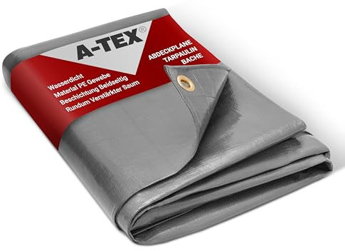 A-TEX® Abdeckplane 260g/m² (Grau, 3 x 4 m) | Verschiedene Stärken, Größen und Farben wählbar | Plane mit Ösen | Gewebeplane Gartenplane BAU Zelt Holzplane | wasserdicht | reißfest | UV-stabilisiert